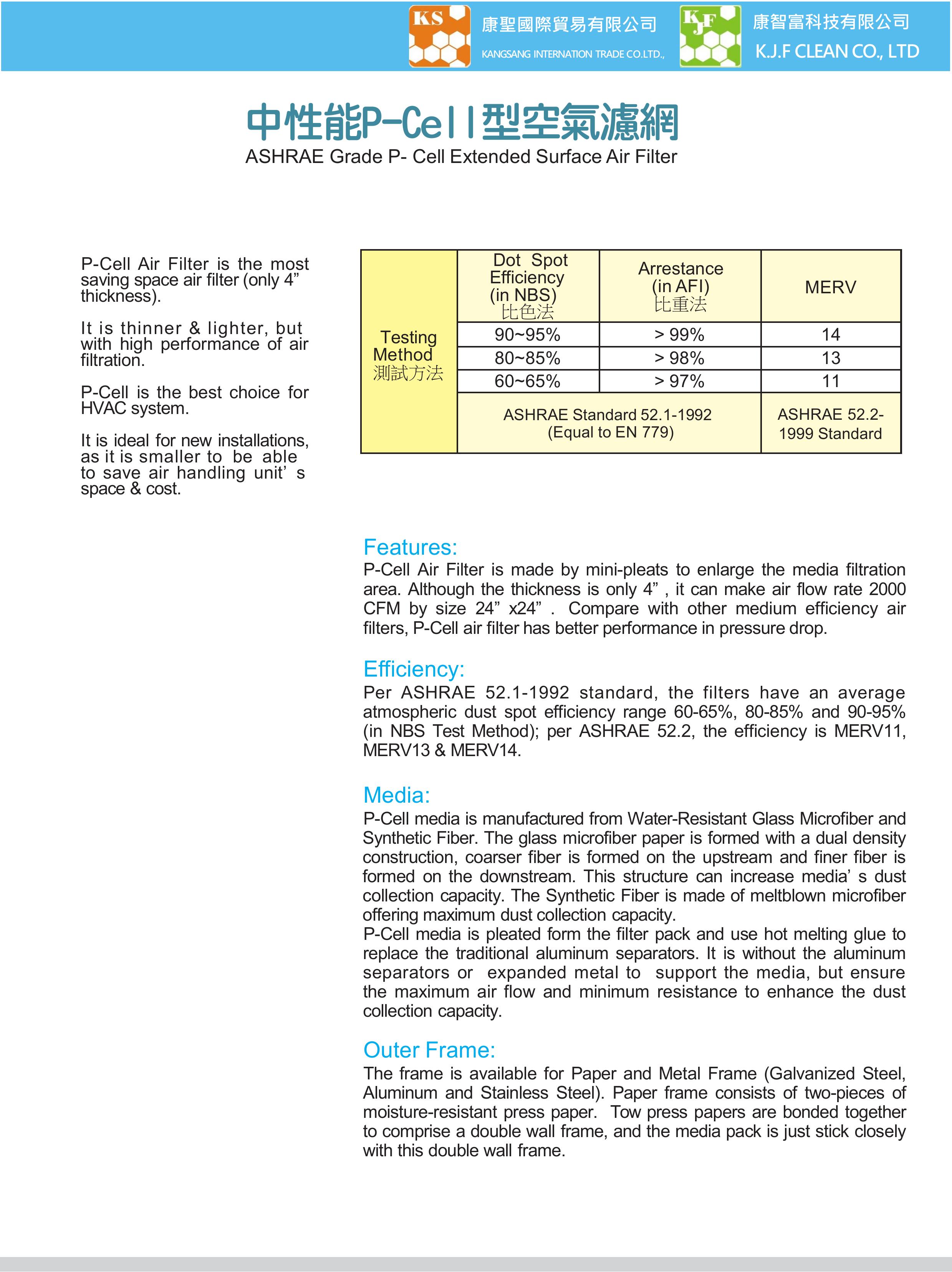 中性能P-CELL型空氣濾網